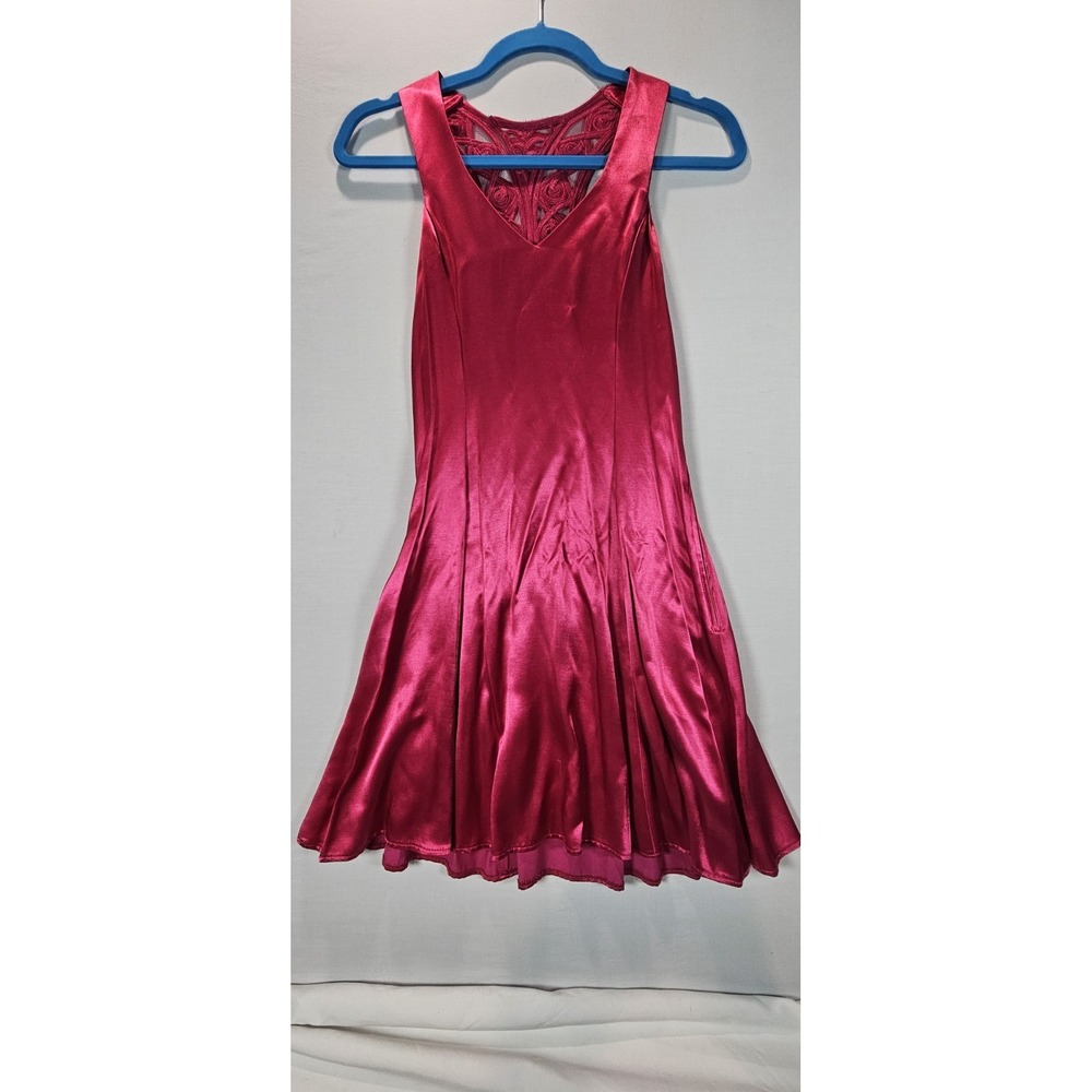Jessica‎ McClintock Gunne Sax 5/6 Pink Satin Dress Rosette Back Side Zipper USA